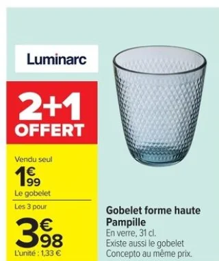 Gobelet forme haute Pampille Luminarc