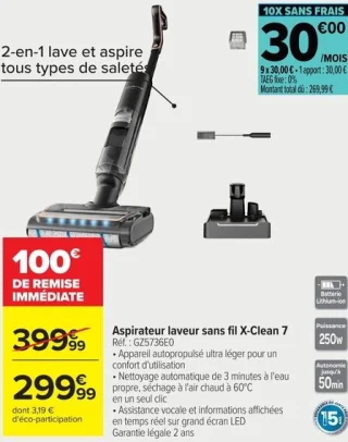 Aspirateur laveur sans fil Rowenta X-Clean 7