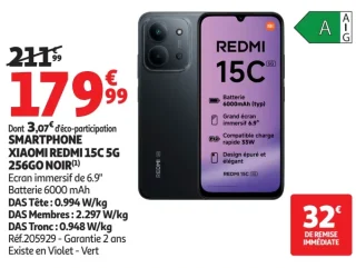 Smartphone Xiaomi Redmi 15C 5G 256Go Noir