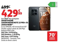 Smartphone Xiaomi Redmi Note 15 Pro+ 5G 256Go Noir