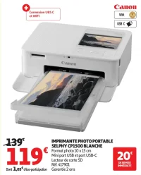 Imprimante photo portable Canon SELPHY CP1500 Blanche