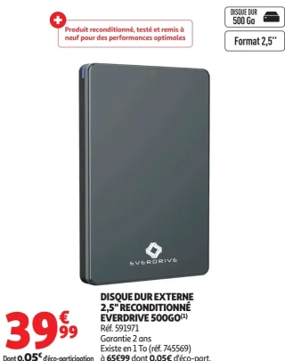 Disque Dur Externe 2,5" Reconditionné Everdrive 500Go