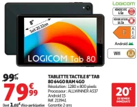 LOGICOM Tablette Tactile 8" Tab 80 64GO RAM 4GO