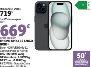 Apple iPhone 15 128Go Noir