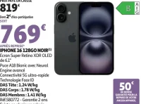 Apple iPhone 16 128Go Noir