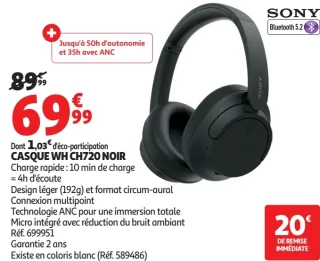 CASQUE SONY WH CH720 NOIR