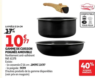 Gamme de cuisson poignée amovible Menastyl - La poêle Ø 24 cm