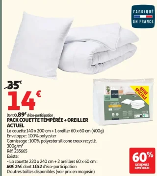 Pack Couette Tempérée + Oreiller Actuel
