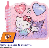 Carnet de notes 3D avec stylo Hello Kitty & Kuromi