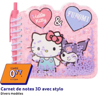 Carnet de notes 3D avec stylo Hello Kitty & Kuromi