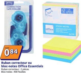 Ruban correcteur ou bloc-notes Office Essentials