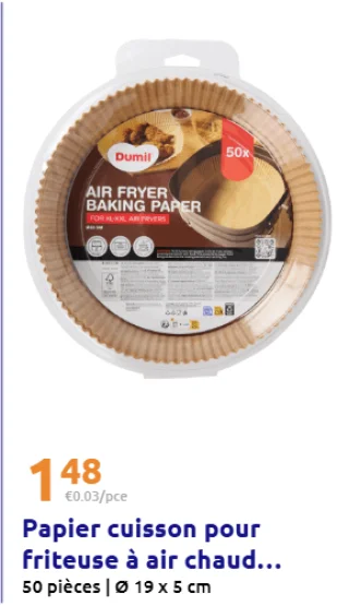 Papier cuisson pour friteuse à air chaud Dumil