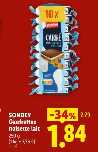 SONDEY Gaufrettes noisette lait