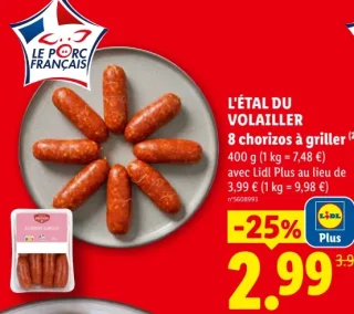 L'Étal du Volailler 8 chorizos à griller