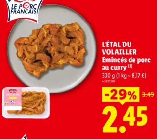 L'Étal du Volailler Émincés de porc au curry