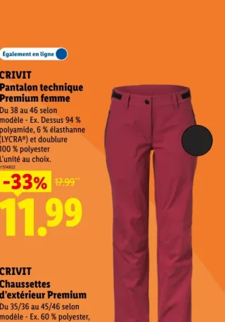 CRIVIT Pantalon technique Premium femme