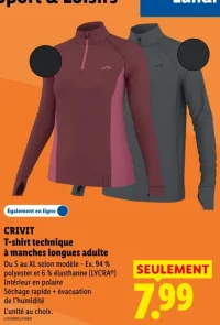 CRIVIT T-shirt technique à manches longues adulte