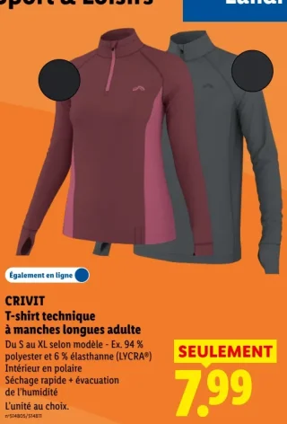CRIVIT T-shirt technique à manches longues adulte