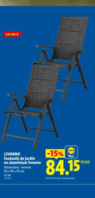 LIVARNO Fauteuils de jardin en aluminium Toronto