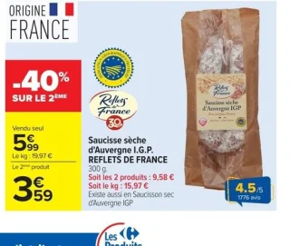Saucisse sèche d'Auvergne I.G.P. REFLETS DE FRANCE