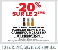Boissons plates aux fruits 1L et 2L Carrefour Classic' et Sensation