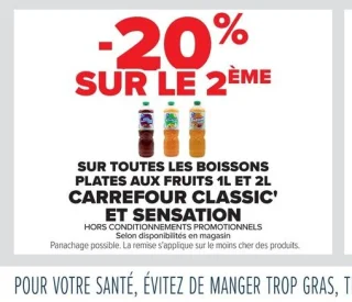 Boissons plates aux fruits 1L et 2L Carrefour Classic' et Sensation