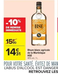 Rhum blanc agricole de la Martinique HSE