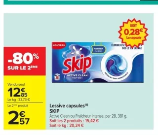 Lessive capsules Skip Active Clean ou Fraîcheur Intense