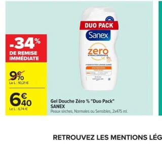 Gel Douche Zéro % "Duo Pack" Sanex