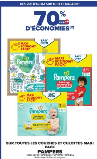 SUR TOUTES LES COUCHES ET CULOTTES MAXI PACK PAMPERS