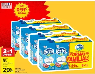 Lait U.H.T. "Format Familial" LACTEL Demi-écrémé