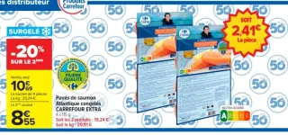 Pavés de saumon Atlantique congelés CARREFOUR EXTRA
