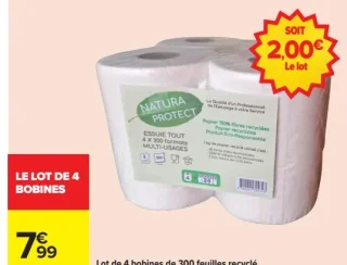 Lot de 4 bobines de 300 feuilles recyclé Natura Protect