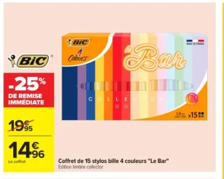 Coffret de 15 stylos bille 4 couleurs "Le Bar" BIC