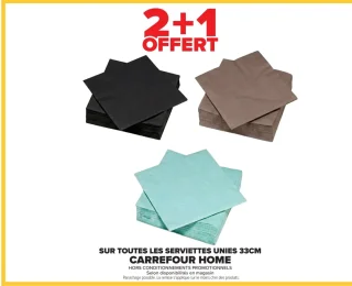 Serviettes unies 33cm CARREFOUR HOME