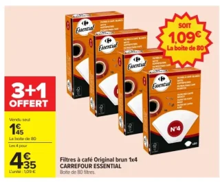 Filtres à café Original brun 1x4 CARREFOUR ESSENTIAL
