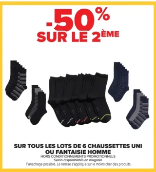 Lots de 6 chaussettes uni ou fantaisie homme
