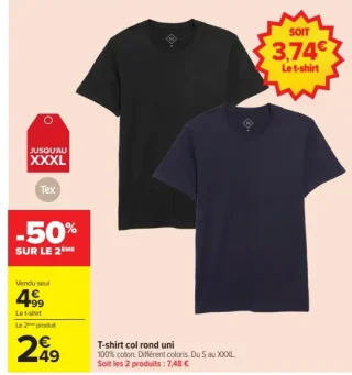 T-shirt col rond uni Tex