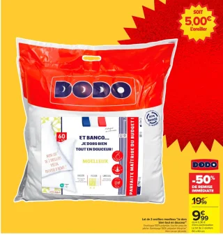 Lot de 2 oreillers moelleux "Je dors bien tout en douceur" Dodo