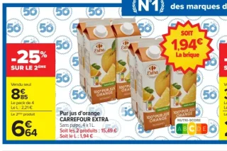 Pur jus d'orange CARREFOUR EXTRA