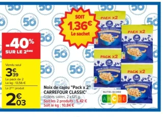 Noix de cajou "Pack x 2" CARREFOUR CLASSIC'