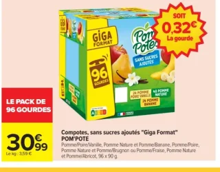 Compotes, sans sucres ajoutés "Giga Format" Pom'Pote