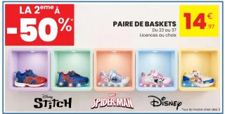 Paire de baskets licences au choix (Disney, Spider-Man, Stitch)