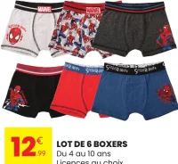 Lot de 6 boxers Licences au choix