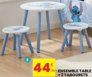 Ensemble table + 2 tabourets Disney Stitch