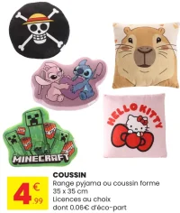 Coussin range pyjama ou coussin forme licences au choix