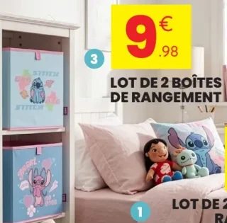 Lot de 2 boîtes de rangement Disney Stitch 30 x 30 x 30 cm