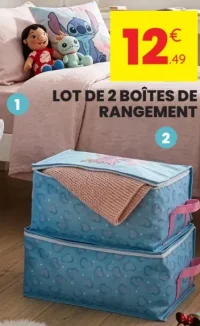 Lot de 2 boîtes de rangement Disney Stitch 40 x 20 x 28 cm / 45 x 26 x 30 cm