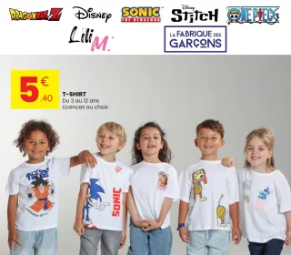 T-shirt Licences au choix (Dragon Ball Z, Disney, Sonic, Stitch, One Piece)