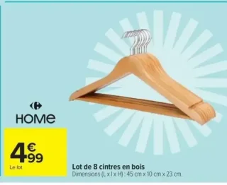 Lot de 8 cintres en bois Carrefour HOME